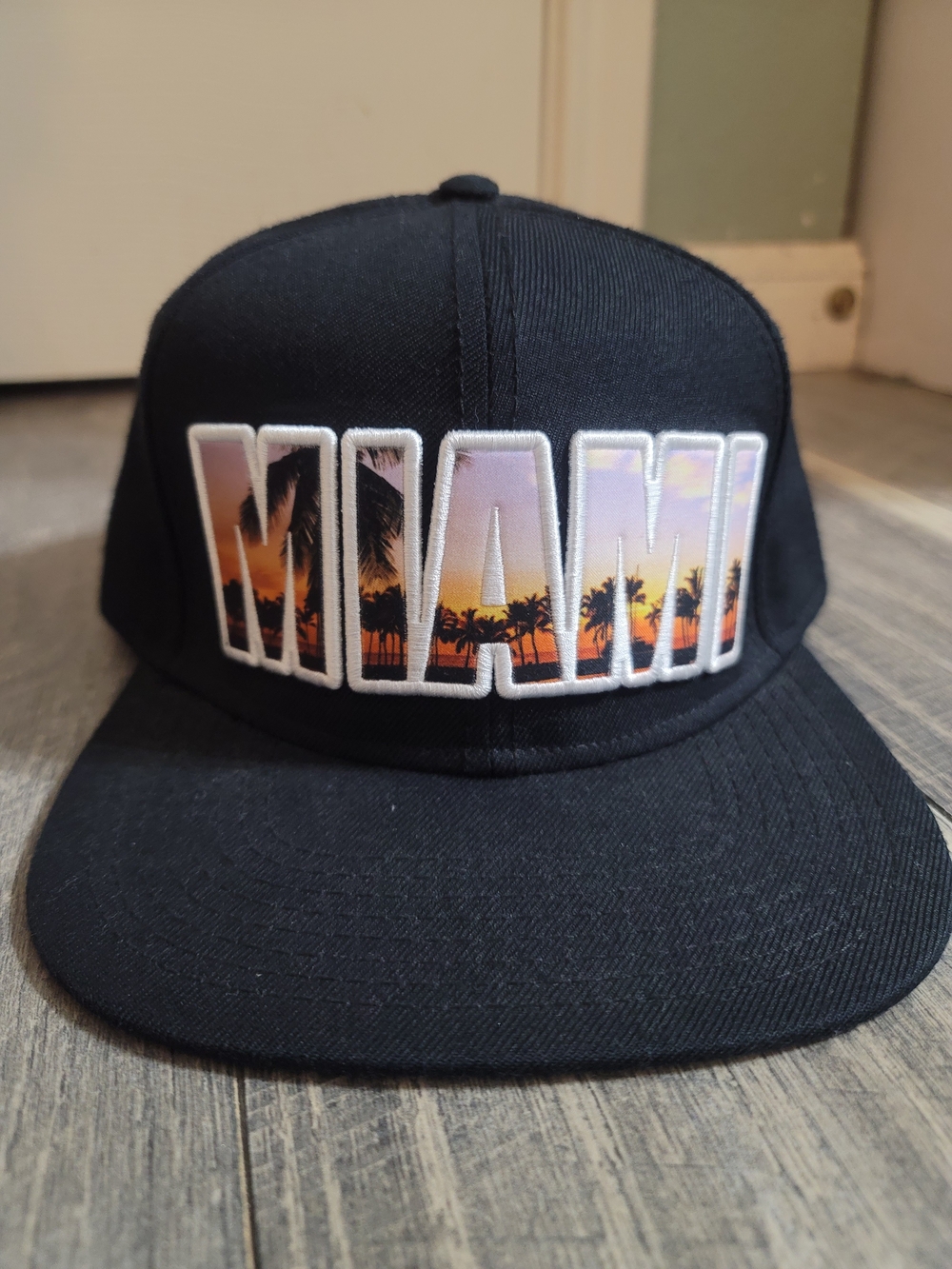 Robin Ruth Black Snapback Wool Blend Hat with Sunset Visor Miami Embroidered